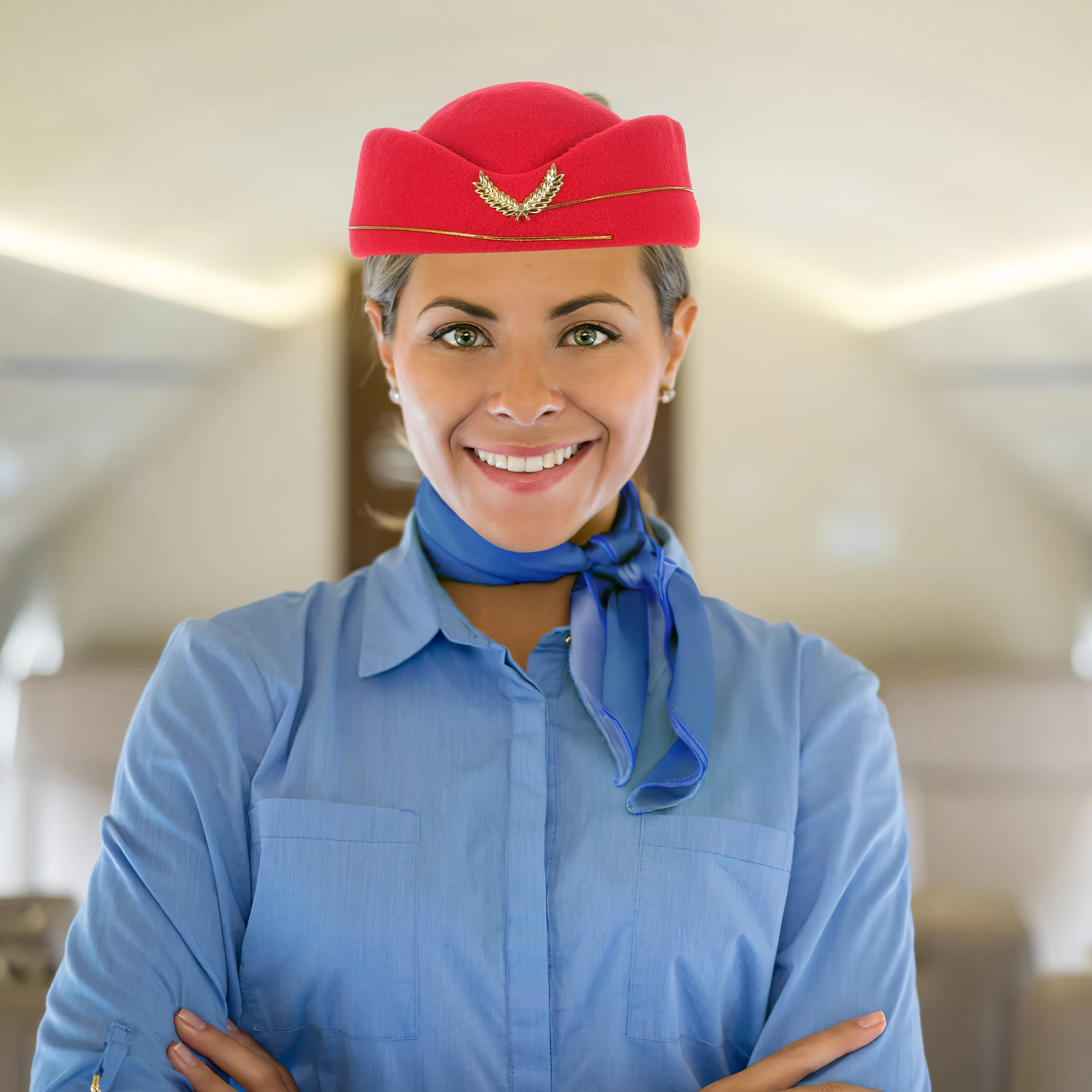 

Flight Attendant Beret Women Hats Airline Stewardess Cap Costume Accessories Plane Bride Party Stage Performance