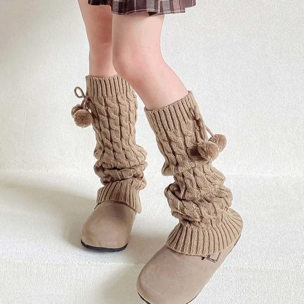 Cute Korean Style Children\'s Leg Warmers Balletcore JK Knitted Leg Cover Foot Cover Harajuku Plush Ball Leg Socks Girls