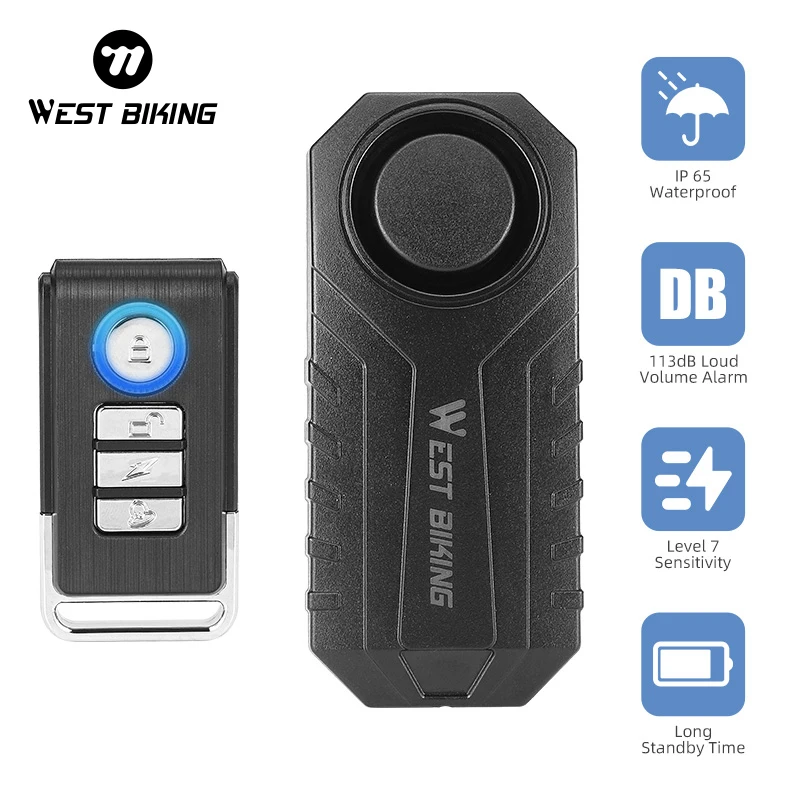 WEST BIKING Wireless Bicycle Safety Alarm Remote Search Locking Scooter Motorcycle E-Bike Waterproof Anti theft Vibration Alarms