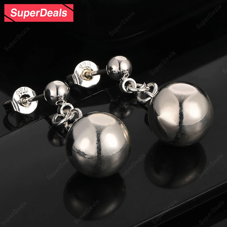 

SuperDeals 10mm Smooth Round Earring 925 Sterling Silver Stud Earring Lady Banquet Party Anniversary Gift Fashion Pretty Jewelry