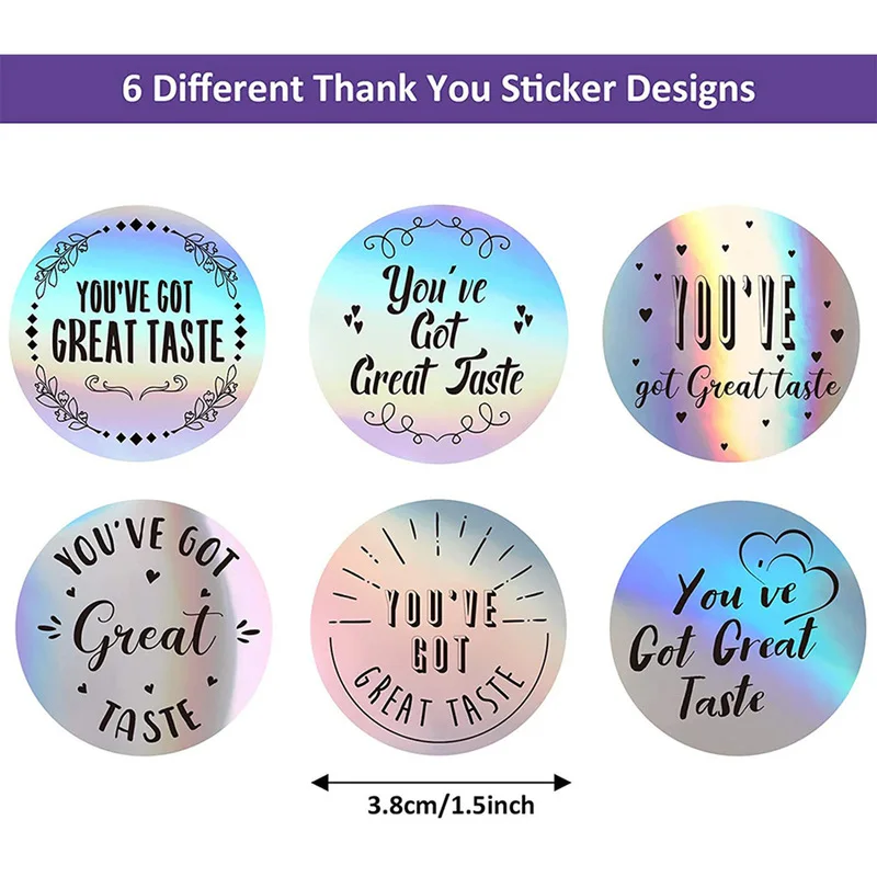 500PCS /3.8CM roll rainbow laser thank you for your purchase commercial decorative adhesive sticker label