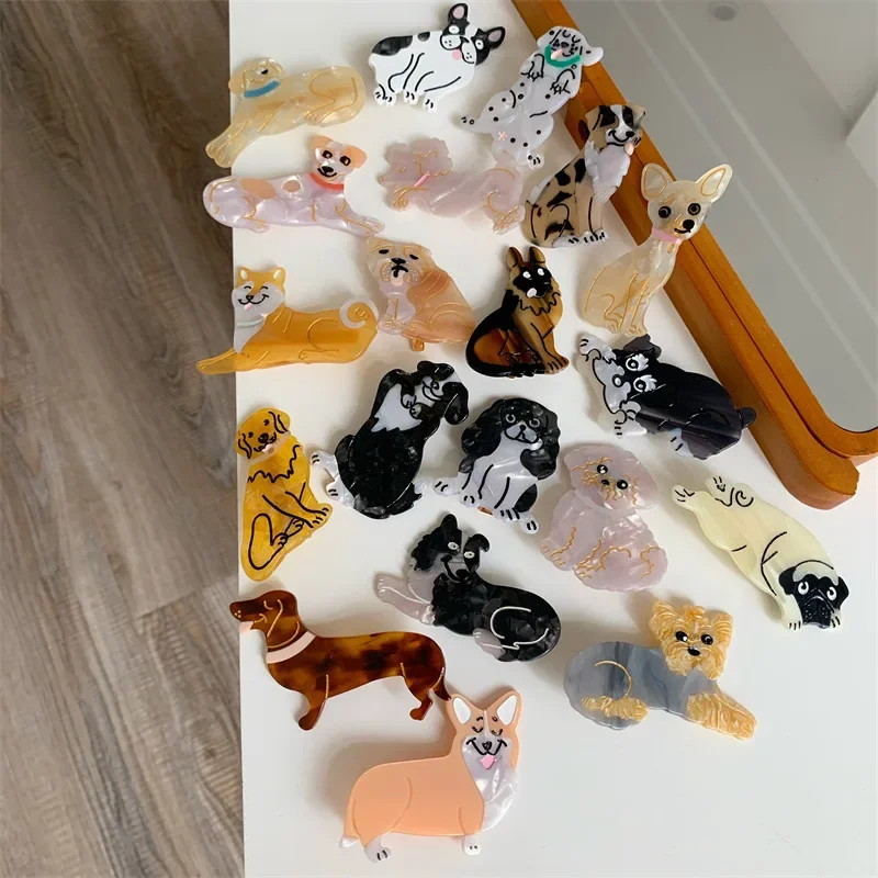 Korean Trendy Cute Dogs Acetic Acid Hair Clips Small Animal Barrettes Cartoon Hairpin Girl Hair Accessories for Women Headdress