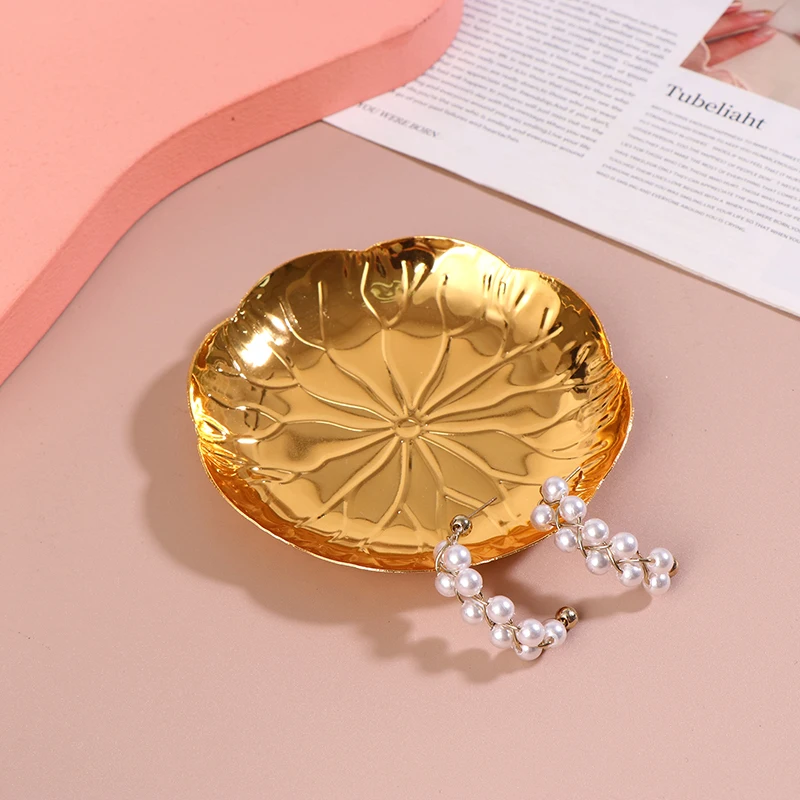 Metal Shell Storage Tray Round Glass Plate Jewelry Dish Earrings Ring Display Fruit Desktop Decoration Photo Props