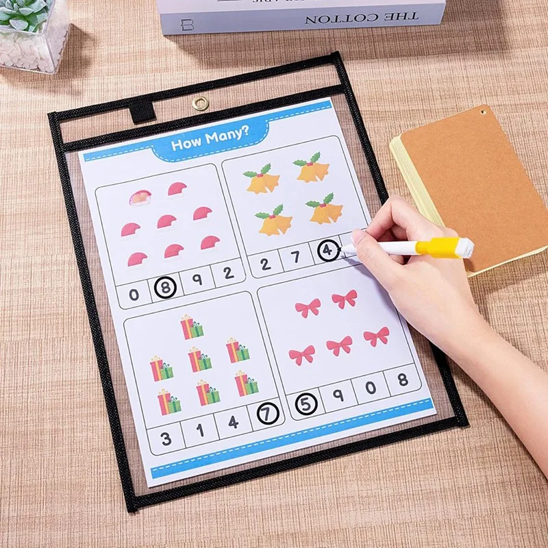 

15 Packs Dry Erase Pockets Reusable Plastic Sleeves Clear Job Ticket Holders for Teacher Classroom School Office Work