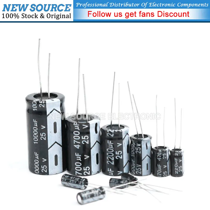 1-50PCS 25V DIP Aluminum Electrolytic Capacitor 820uf 1000uf 1500uf 2200uf 3300uf 4700uf 6800uf 10000uf 22000uf newsource