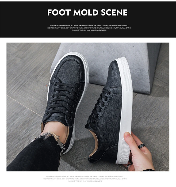 Schlichte weiße Low-Top-Sneaker aus Kunstleder für Herren, Schnürschuhe, minimalistische Skate-Schuhe, Herren-Sneaker aus Kunstleder, rutschfeste Schuhe – Detail 9