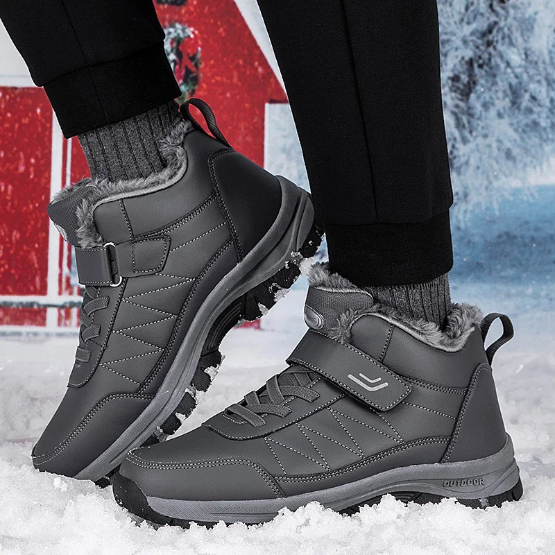 Winterstiefel für Herren aus Mikrofaser-Leder, Schneestiefel, Plüsch-Warm-Freizeitschuhe, wasserdichte Herrenstiefel, männliche Sneakers, Winter-Knöchelstiefel. – Detail 15