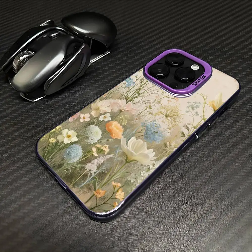 Pressed_flowers beige_base 	 Phone Case For iPhone17,16,15,14,13,12,11 Plus,Pro Max Purple Matte Shockproof Cover