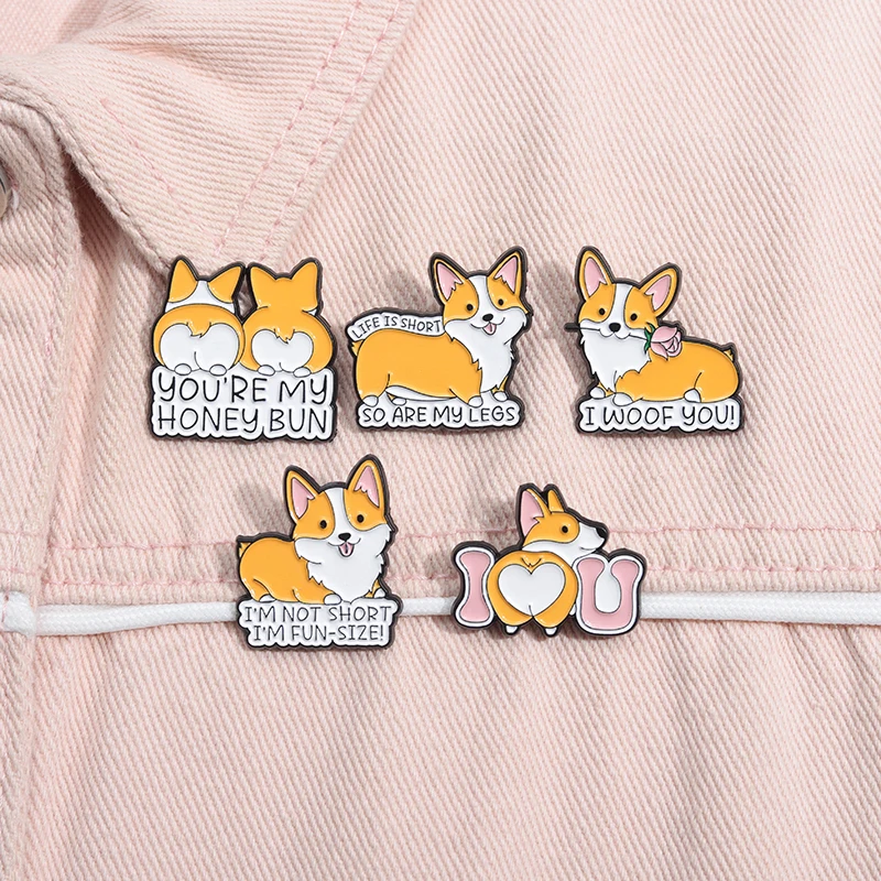 Animal Dog Shaped Enamel Pins Cute Love Butt Corgi Brooches Clothes Cartoon Decorative Lapel Badge Jewelry Gift for Kids Friends