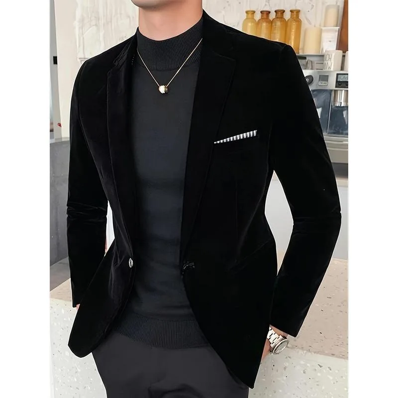 

Golden Velvet Men's Slim Fit Jacket Spring 2026 Fashion Outerwear Swan Velvet Suit Transoceanic Purchase Required