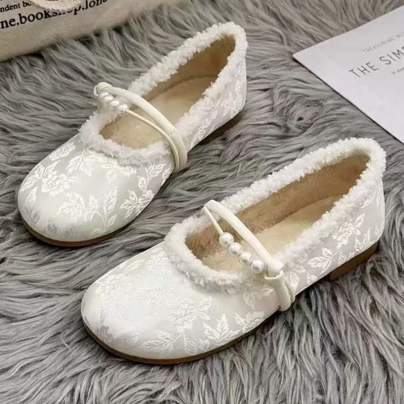 الشرقية خمر ماري جينس 2025 المرأة فروي اصطف الشقق مع ربطة القوس فيونكة الفرنسية شيك فستان أنيق أحذية للتنانير