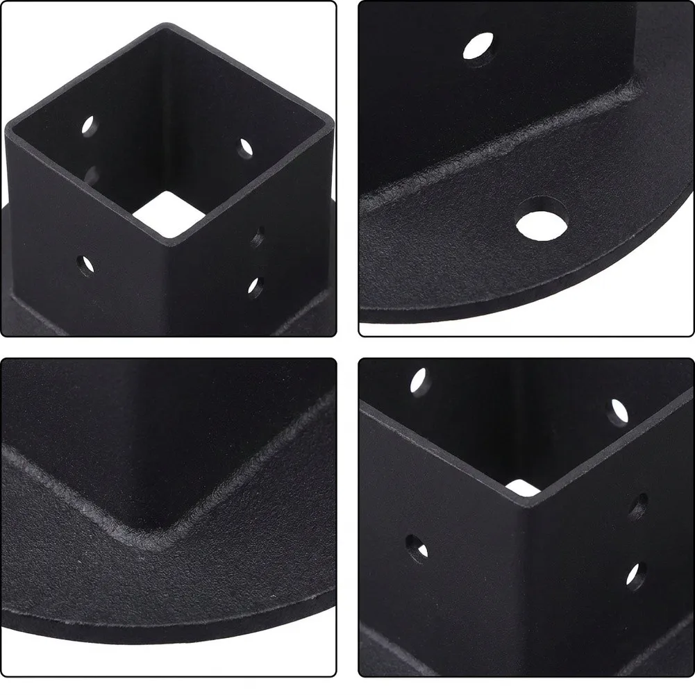 2x2 Post Anchor Base Solid Square Fence Pole Base Black Wall Mount Brackets Kit Deck Railing Mailbox Base