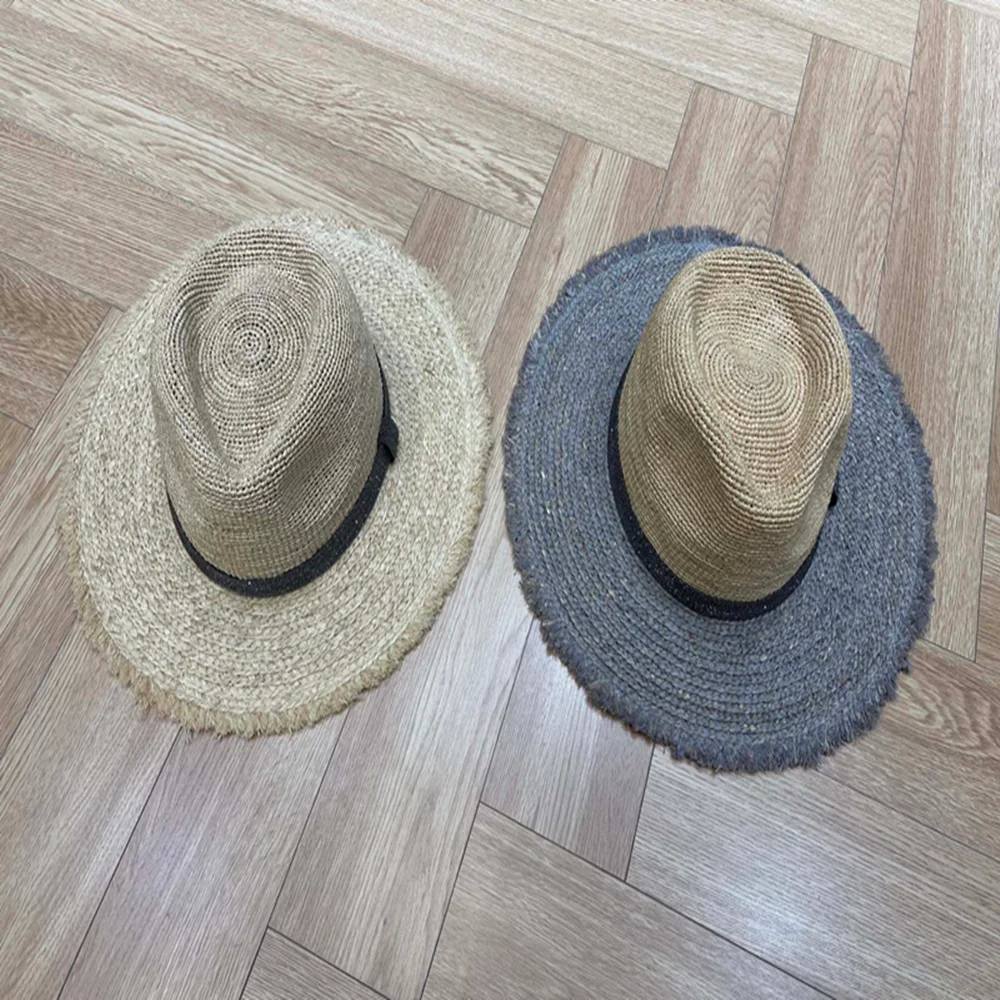 Spring/Summer New Arrival: Wide-Brim Sun Protection Hat with Fringed Edges and Beaded Chain Straw Cap