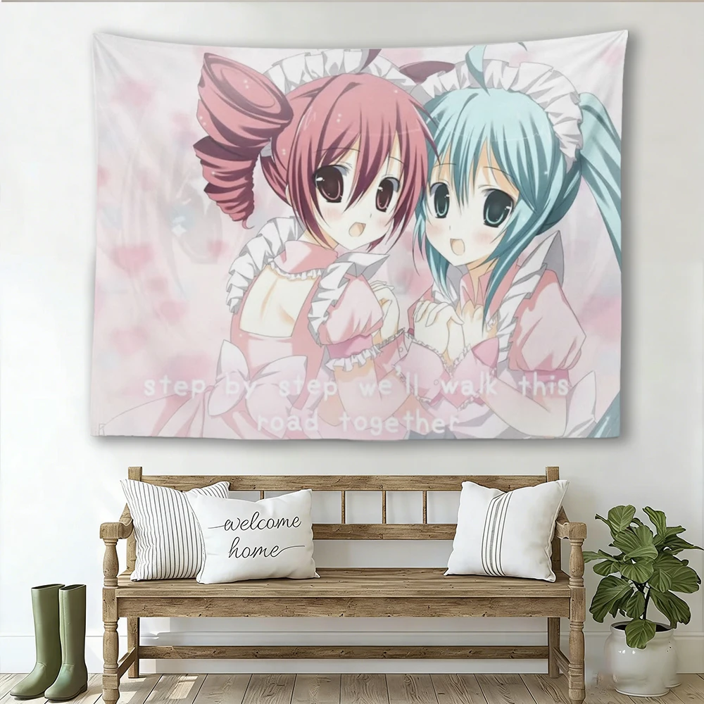Anime Maid Girls Wandteppich, rosa ästhetischer Wandbehang mit Zitat, niedliche Pastell-Dekoration für Schlafzimmer, Wohnheim, Wohnzimmer