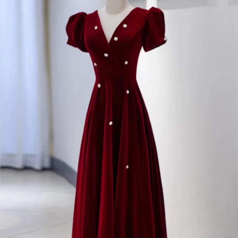 Toasting dress new long sleeve red temperament simple return banquet