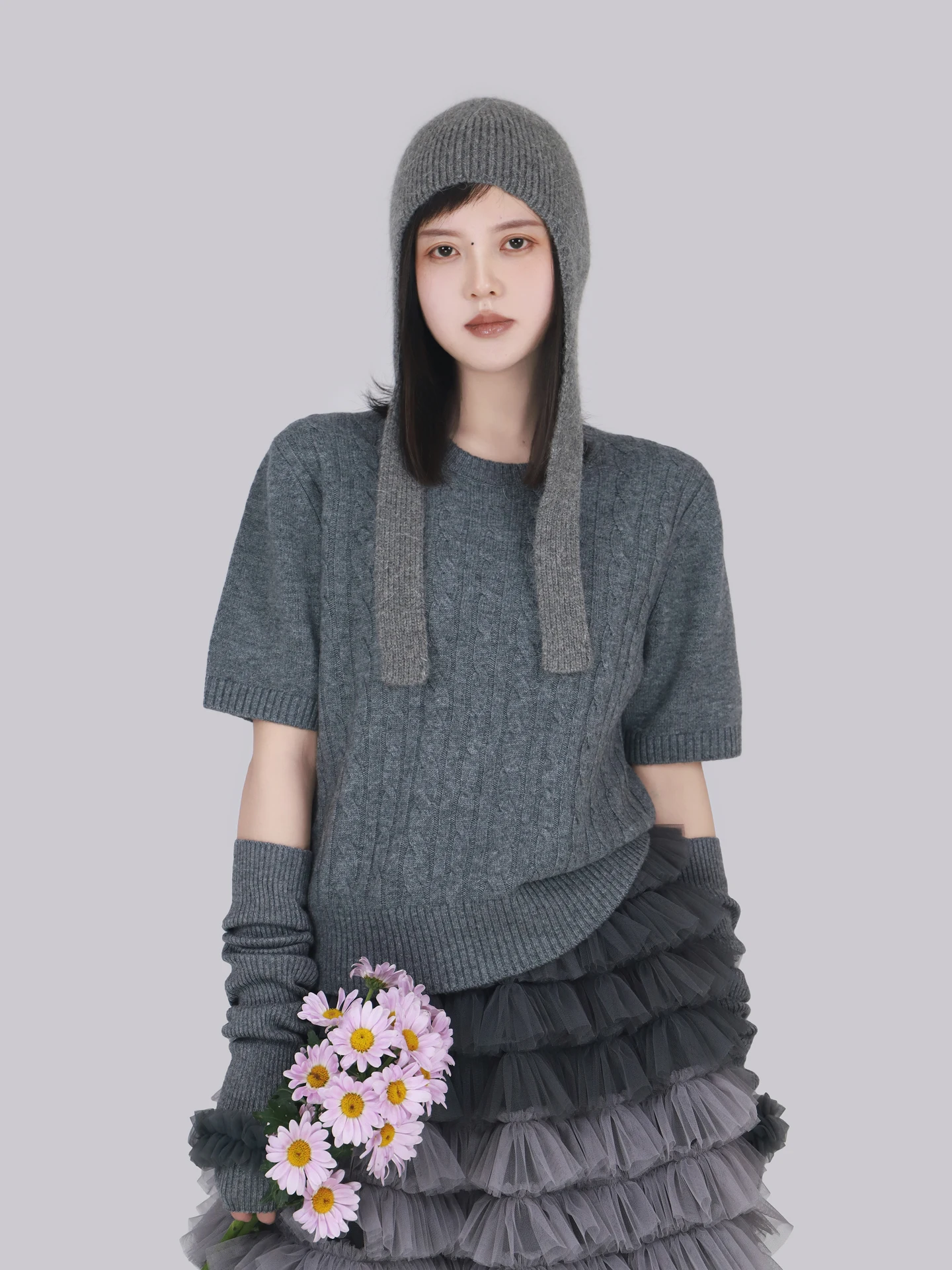 

High Quali Woolen ort Sve round Ne Knitted Sweater Soft Casual Romantic Sle TEATREE Vintage Twist Flower Design