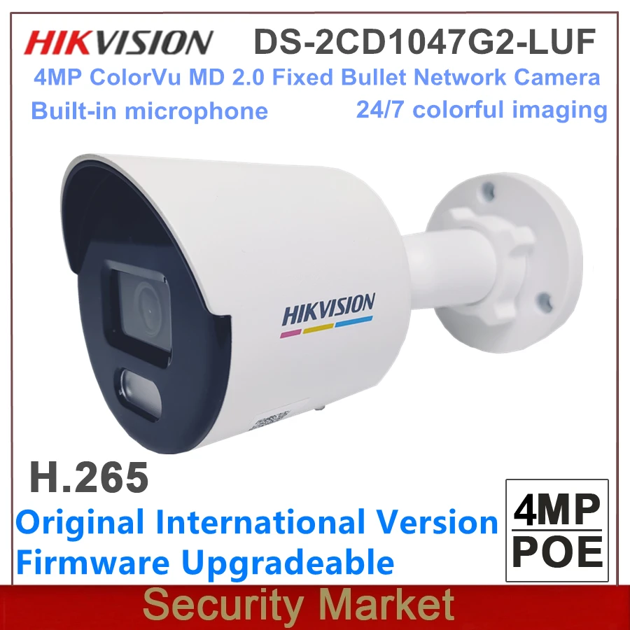 Original English Hikvision DS-2CD1047G2-LUF 4MP ColorVu Built-in Microphone Security MD 2.0 Fixed Bullet Network Camera