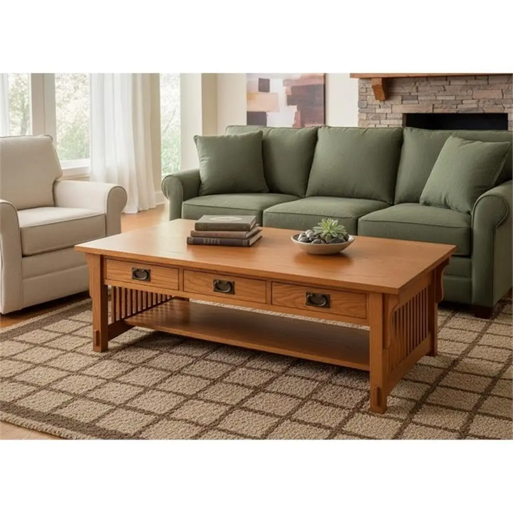 Mission Quarter Sawn Oak Coffee Table with 6-Drawers