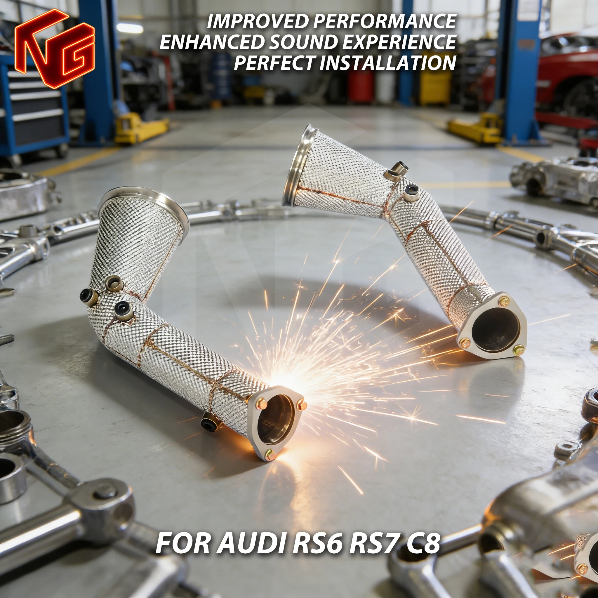 

ING Header Exhaust Variable diameter Downpipe Performance Accessories for Audi RS6 RS7 C8 4.0t Car Converter Race Pipe System