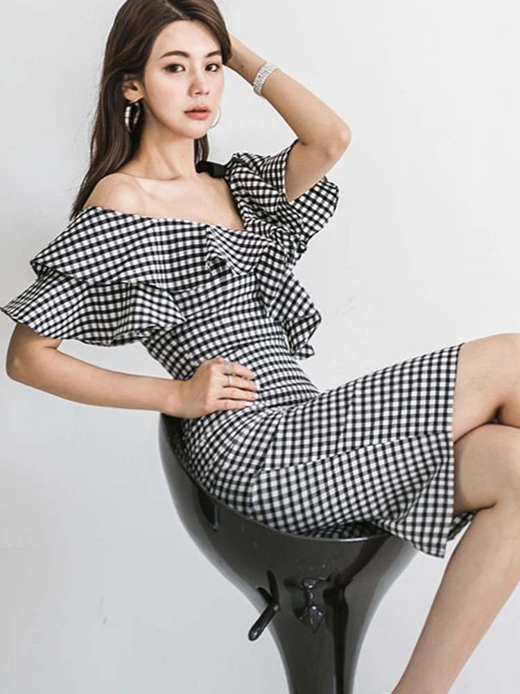 Mode Elegante Süße Frauen Abendkleid Chic Slip Strap Rüschen Sexy Diagonal Kragen Schlank Midi Robe Party Club Mujer Vestidos