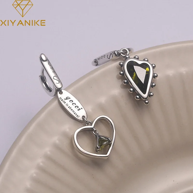 XIYANIKE Hip Hop Asymmetrical Love Heart Zircon Drop Dangle Earrings For Women Girl Fashion New In Jewellry Gift Party серьги