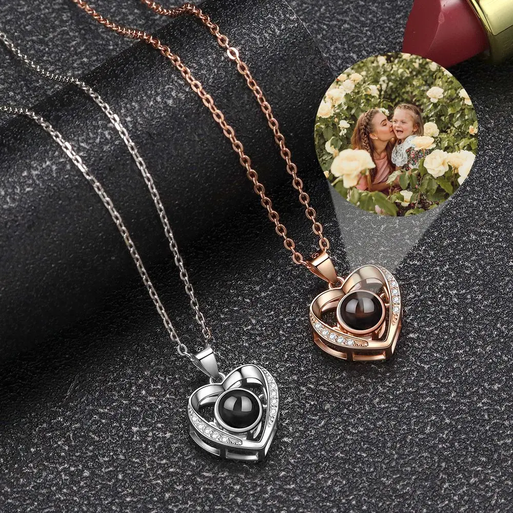 S925 Silver Custom Photo Necklace Photo Projection Necklace for Women Lover Gift Heart Pendant Jewelry 2023 Creative Accessories