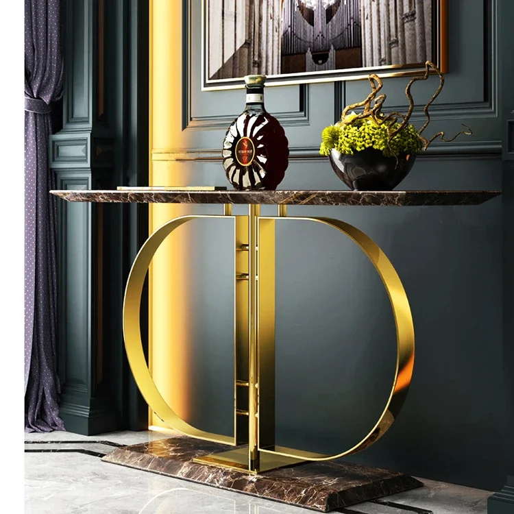 Marble top console table living room furniture luxury gold stainless steel frame sideboard console table