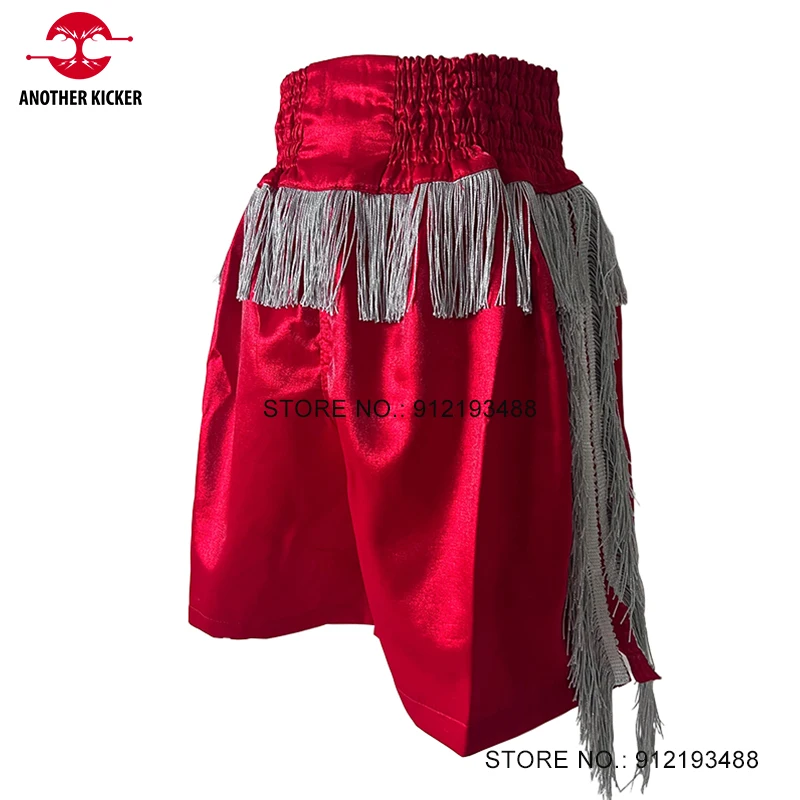 

Kickboxing Shorts Men Women Kids Muay Thai Boxing Shorts Silver Tassels Professional Martial Arts Sparring Grappling MMA Shorts