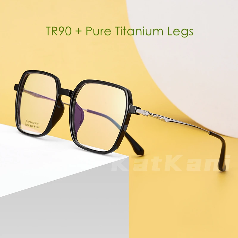 

KatKani Retro Decorative Transparent Pure Titanium Optical Prescription Eyeglasses Frame Ultra-Light Square for Men and Women