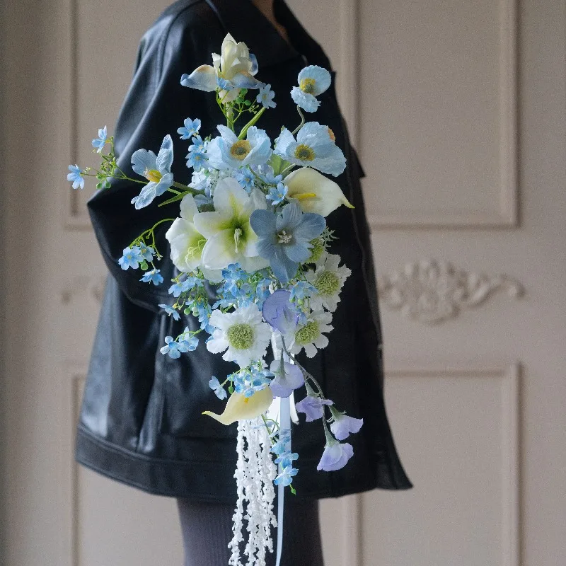 Freeflower free flower, bouquet simulated flower photography props marriage certificate engagement shooting blue water droplets