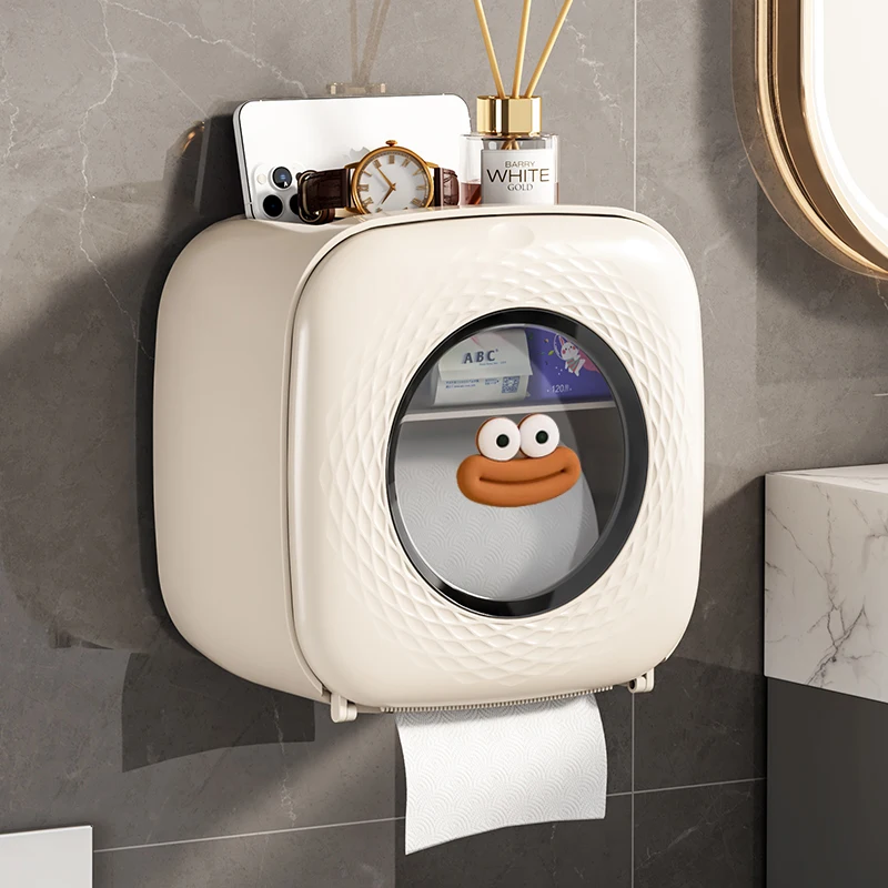 バスルームトイレットペーパーホルダー-ロールホルダー-ティッシュボックスオーガナイザー-穴あけ不要-バスルーム収納棚-化粧室必需品