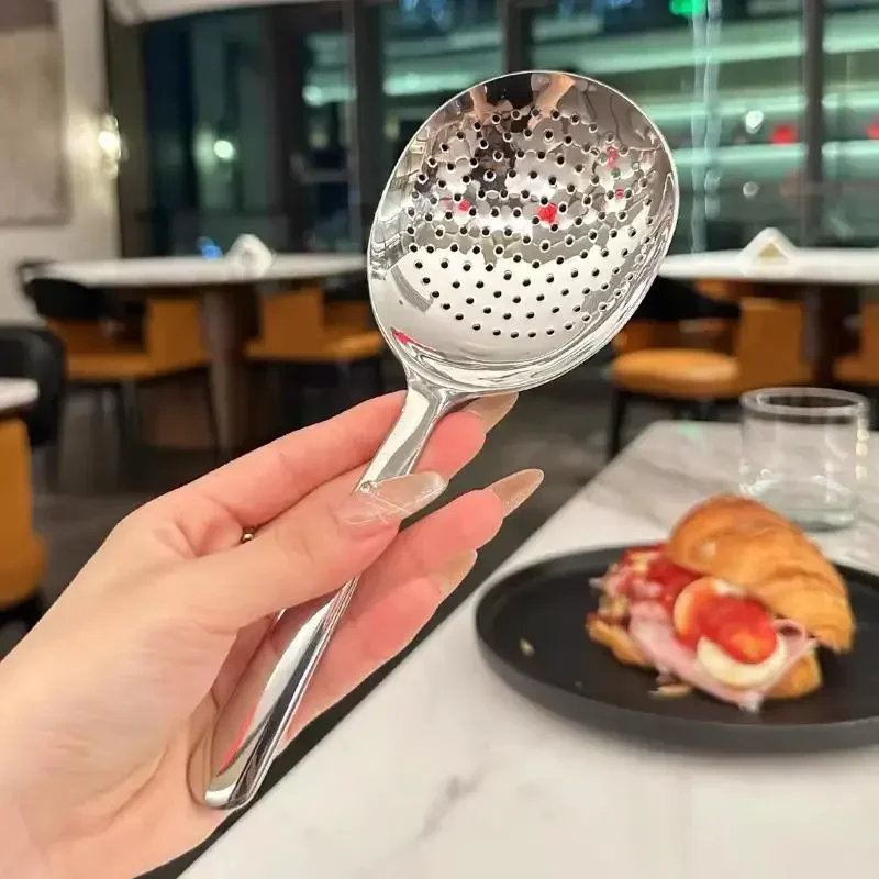 Stainless Steel Soup Rice Ladle Serving Spoon with Drain Hole Heat Insulated Handle Kitchen Utensils Daily Use