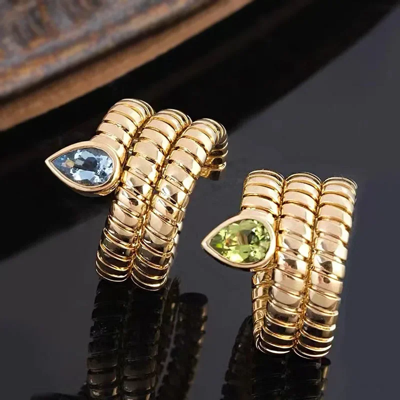 European  American Retro Art Resizable Women's Ring Blue/green Zirconia Birthday Gift Party Dinner Engagement Elegant Jewelry