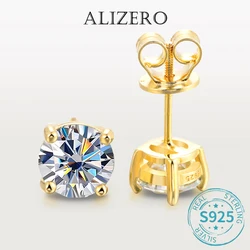 ALIZERO D Color Moissanite Stud Earrings 925 Sterling Silver 18K Gold Plated Lab Grown Diamond Screw Ear Studs For Women Jewelry