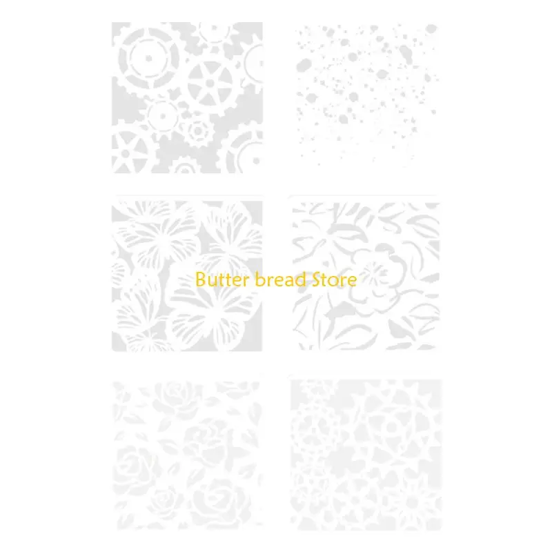 W89C 6 PCS Hollow Out Pintura Plantillas Flores Plantillas mariposa Plantillas