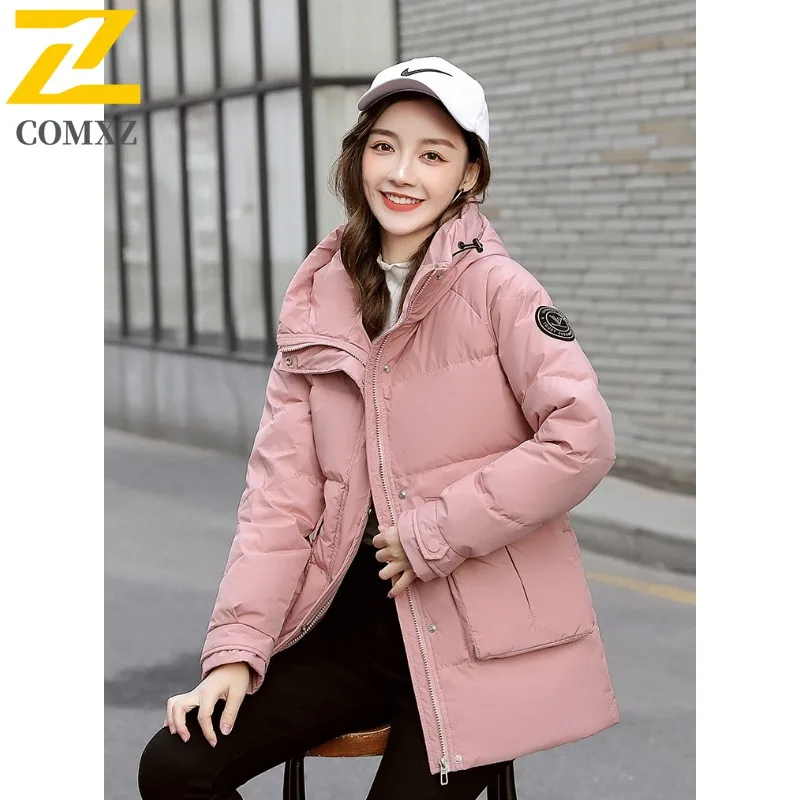 COMXZ jacket for men winter Korean fashion lightweight long padded coat men's clothing solid color hooded warm down cotton coats