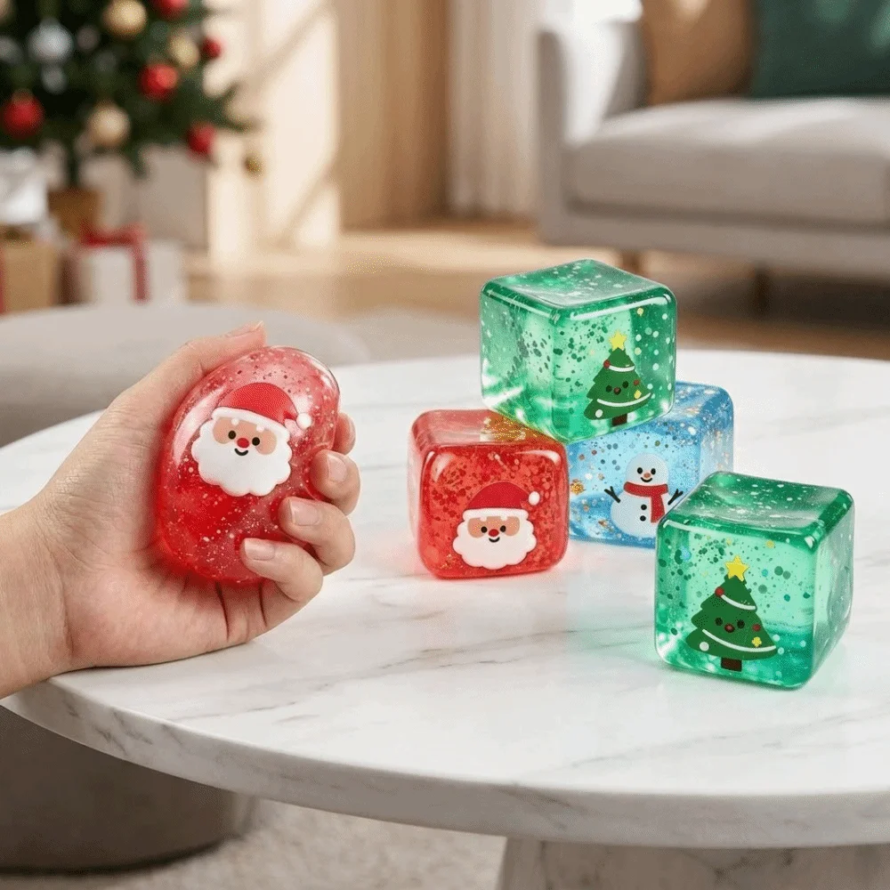 Slow Rebound Christmas Cube Squeeze Soft Touch Lightweight Square Shape Stress Ball Snowman/Christmas Tree Sensory Stress Block