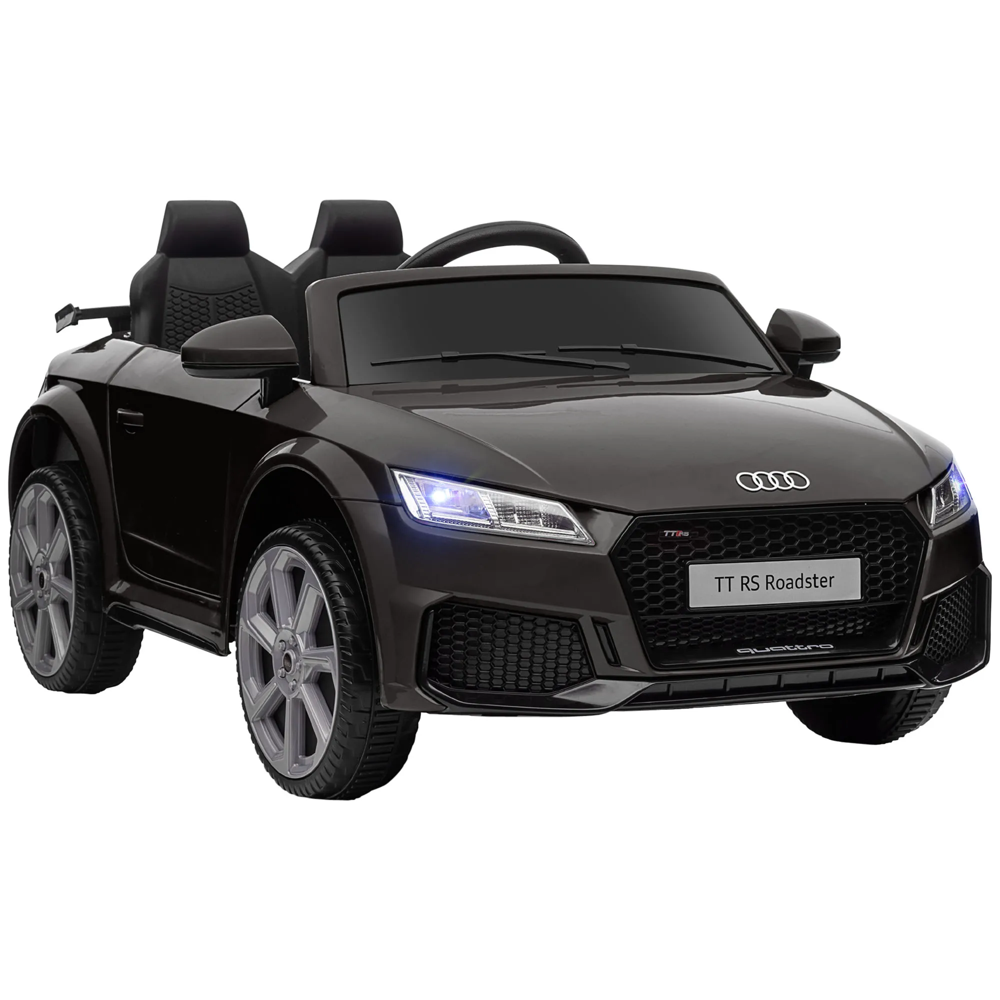 Kinder-Elektroauto, 12V Doppelmotor-Antrieb, bis zu 3 km/h, 2,4G Fernbedienung, MP3/USB-Schnittstelle, Lautsprecher und Scheinwerfer, Schwarz