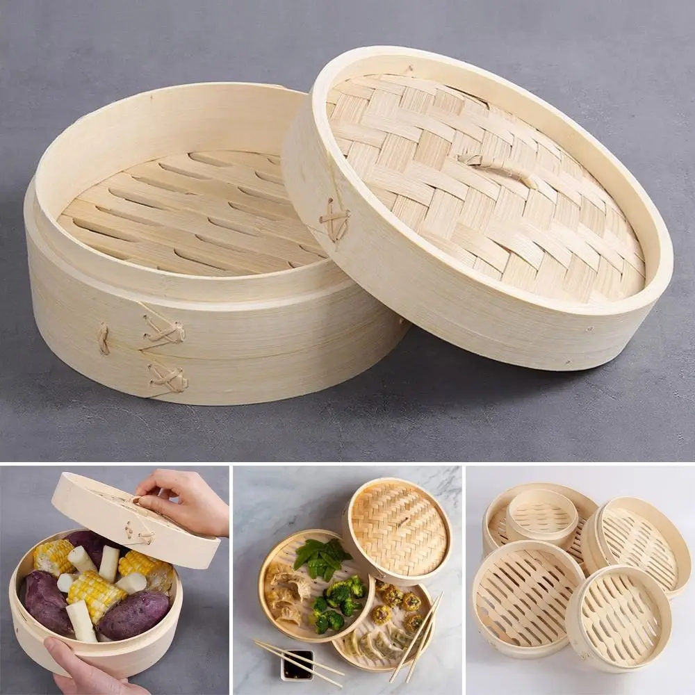 Chinese Steamer Bamboo Steamer for Cooking Bao Buns with Lid Dumpling Steamers Vegetable Snack Dimsum Cooking Steamer Basket