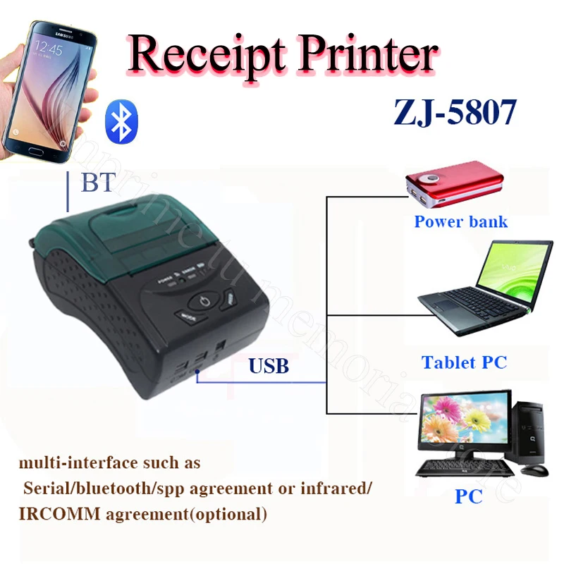 

ZJ-5807DD Mini Receipt Printer Compatible With Win 11 Mac Android iOS Bluetooth Wireless Thermal Printer Handheld POS Printer