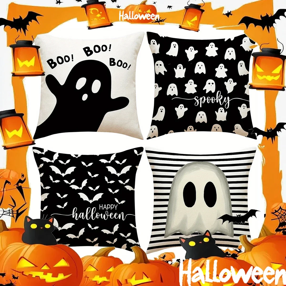 Spooky Ghost Pattern PillowcaseSuitable for living room bedroom sofa decorative cushion cover pillow cover