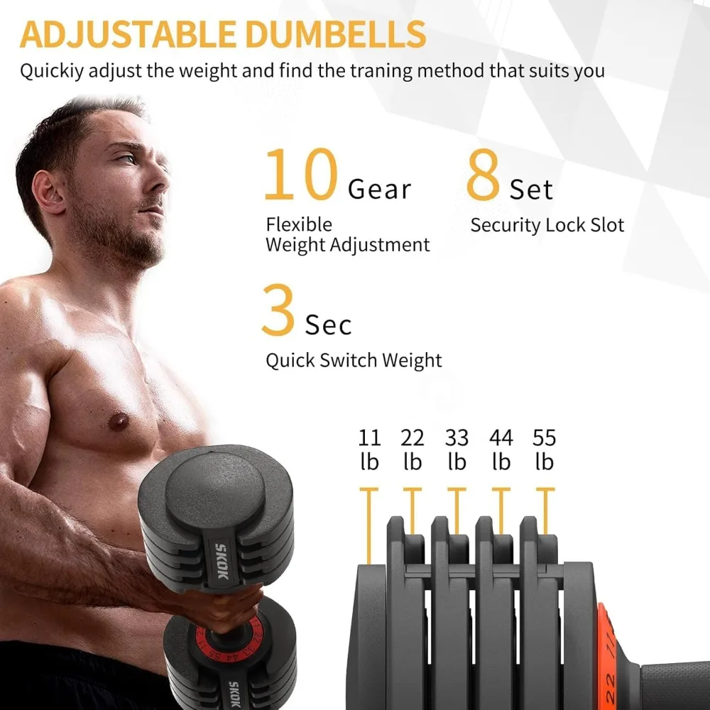 Adjustable dumbbells for both men and women, non-slip quickly adjusts weight by turning handles, black dumbbells with trays
