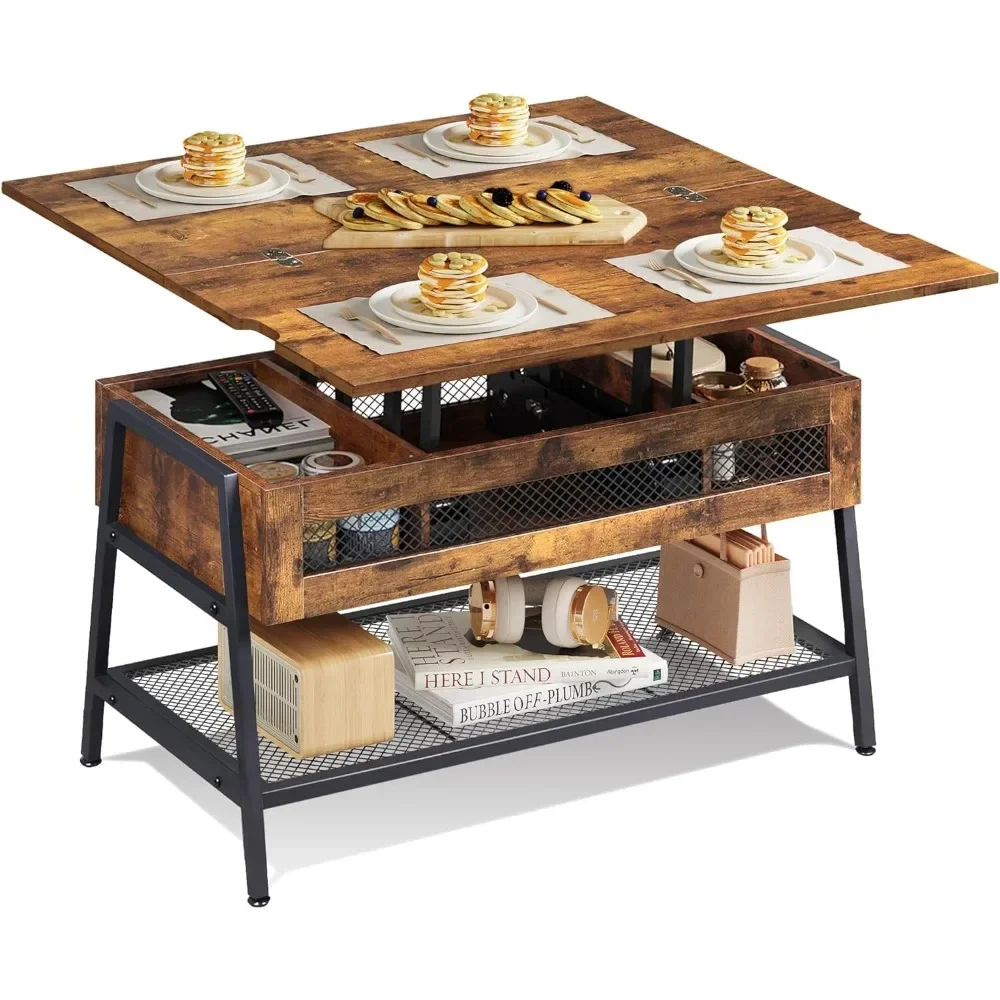 Lift Top Coffee Table, 3 in 1 Coffee Table with Hidden Compartment, Multi-Function Coffee Table Converts to Dining Table