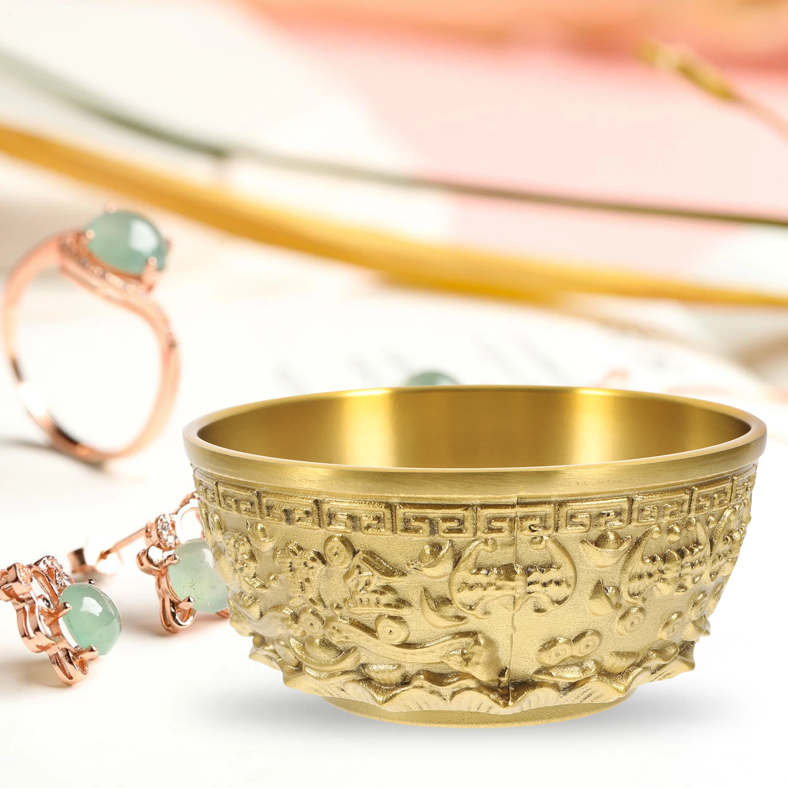 

Copper Treasure Bowl For Feng Shui Wealth And Prosperity Chinese Golden Money Basin For Office Decoration Desktop And Tabletop A