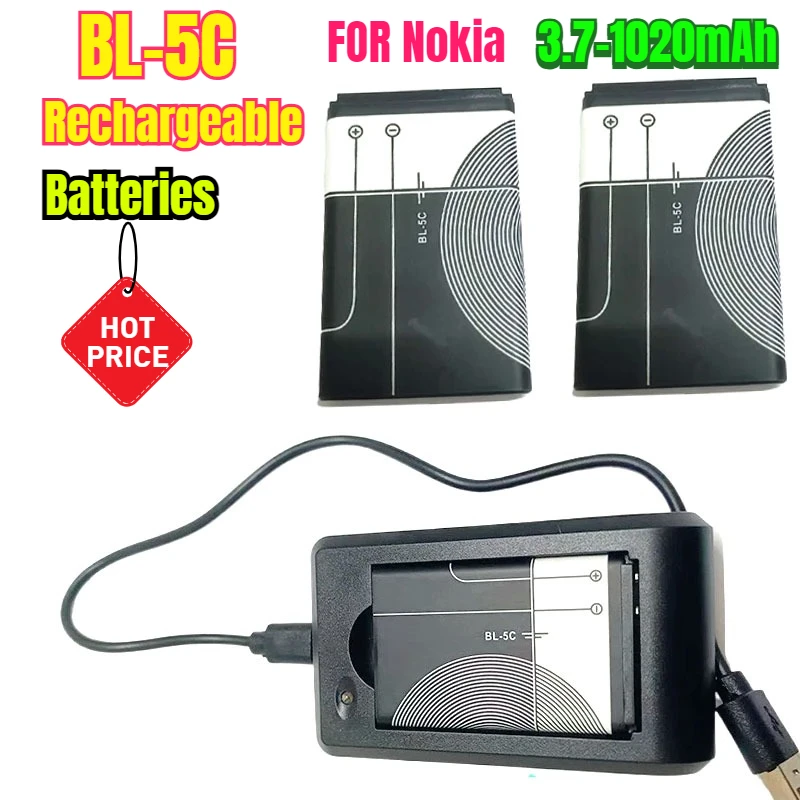 

BL-5C 3.7V 1020mAh Battery BL-5C BL5C BL 5C Rechargeable Batteries for Nokia 2112 2118 2255 2270 2280 2300 2600 2610 3125 3230
