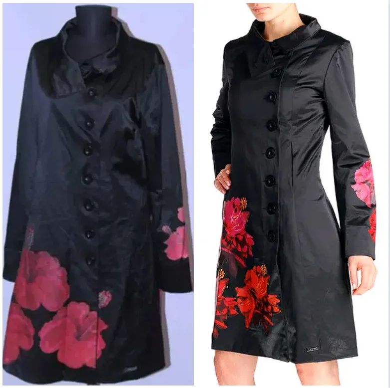 

Foreign trade Spain original single women's windbreaker embroidered print long retro European and American style black jacket