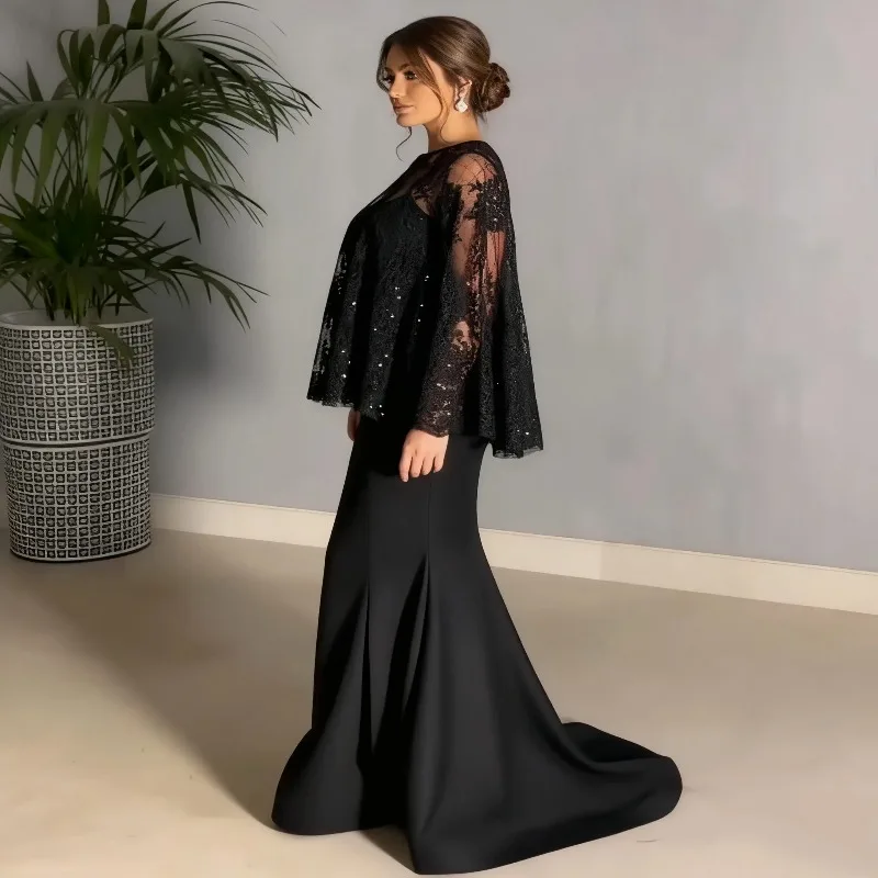 Elegant Black Lace Evening Dress High Neck Mermaid Party Gown African Independent Lace Prom Dress Vestdos De Fiesta Customized