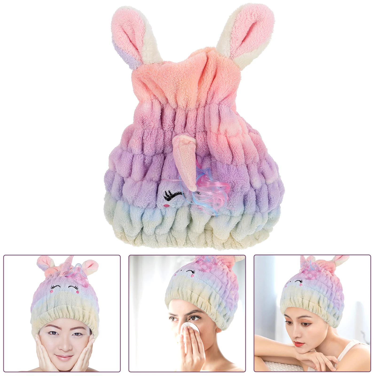 

Coral Fleece Hair Drying Cap Unicorn Towel Wrap Bath Hat Soft Absorbent Reusable Shower Caps Women Long Hair Dry
