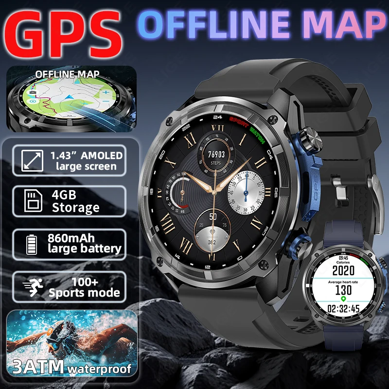 

2025 New Built-in GPS Tracker Smart Watch Men Positioning Outdoor Watches 860mah Large Battery Altitude Barometer Smartwatch Man