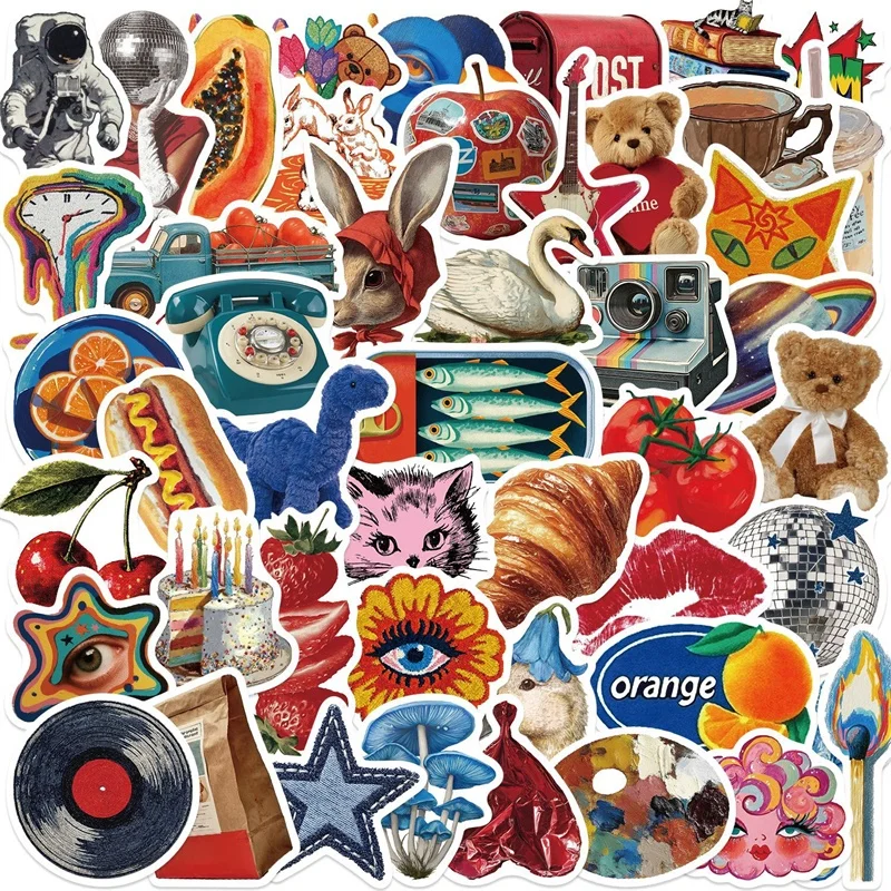 

10/30/50PCS Vintage Exaggeration Colored PVC Sticker Aesthetic DIY Decoration Phone Laptop Luggage Skateboard Graffiti Decals